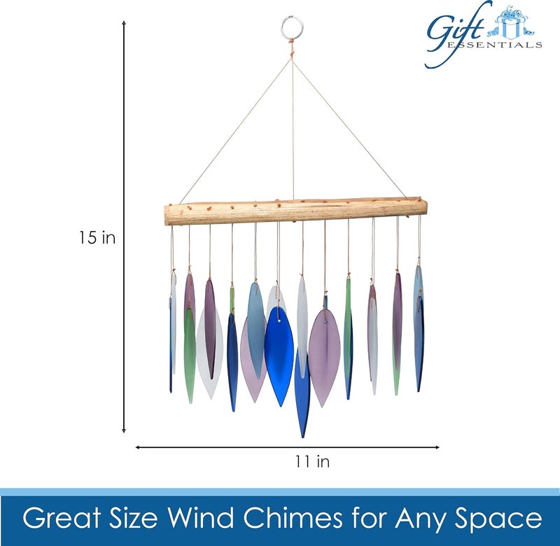 Gift Essentials Blue Handworks Mountain Ridge Glass Chime, Sandblasted Glass and Found Wood Handcrafted Wind Chime - Image 3